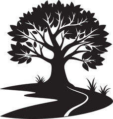 toy serene river curves with trees silhouette, black and white silhouette, vector and illustration