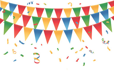 Colorful bunting and confetti backdrop perfect for celebrations, parties, and festive events. Vibrant and joyful design for any occasion. Pro PNG