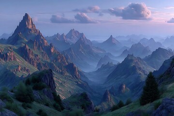 Blue mountain silhouettes at golden hour high resolution picture