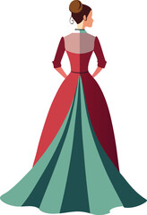 elegant lady in a long solemn dress  back