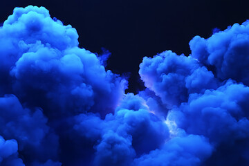 Majestic blue clouds swirling dramatically in a dark sky, creating an atmospheric backdrop