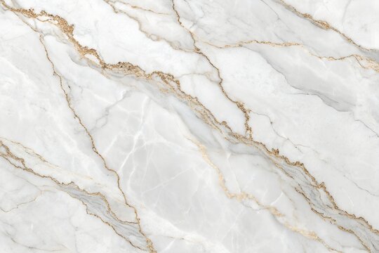 Elegant white marble texture with natural golden and grey veining, featuring a refined crystalline pattern ideal for luxurious interiors, tiles, and countertops. generative ai