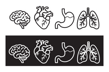 Outlined Human Organs Icons  Minimal Line Art Medical Set in Dual Backgrounds