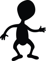 Alien vector silhouette illustration black color, Alien pose vector art, isolated white background