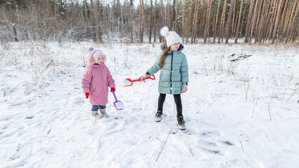 snowball fight in snowy winter park