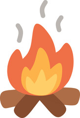Flat vector illustration of a burning campfire with warm flames and smoke. Perfect for camping themes, outdoor adventure graphics, survival icons, or fire safety visuals in cartoon style.