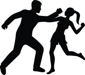 A silhouette of a man and a woman in a fighting pose with action mode