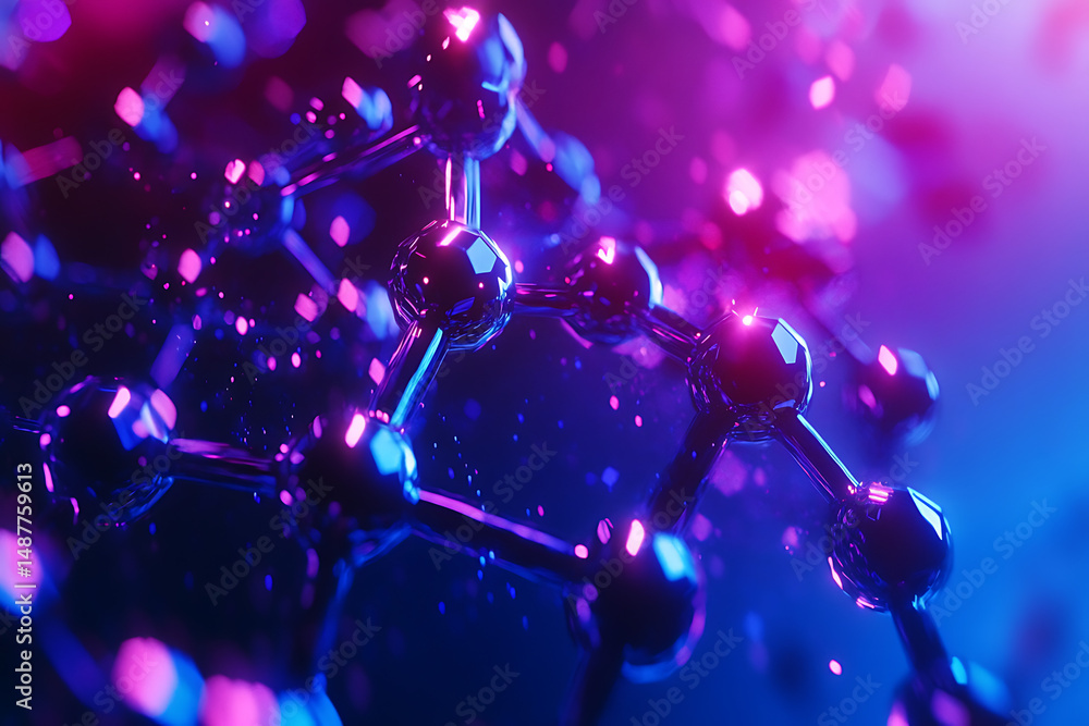 Aufkleber abstract close-up of molecular structure with vibrant colors and glowing particles in the background