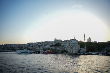 Great Mecidiye Mosque from the Bosphorus Bridge at sundown