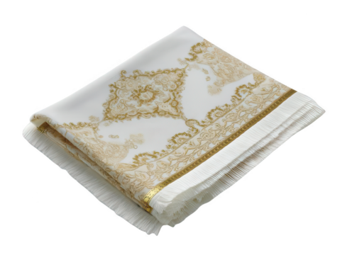 Prayer Mat with Gold Border Neatly Folded Transparent Background