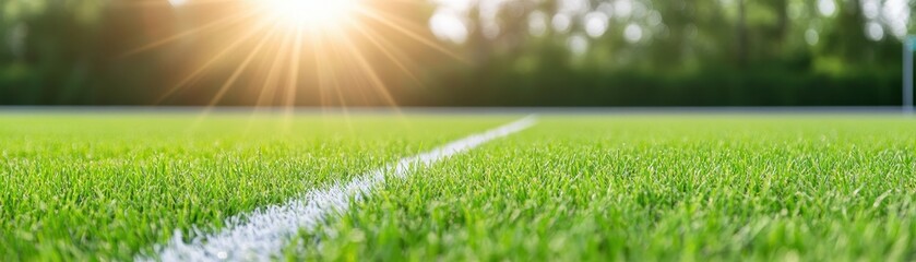 Naklejka premium Exciting soccer match action on lush green field at sunset outdoor sports photography dynamic perspective