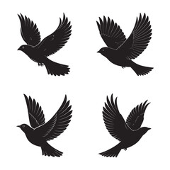 set of silhouettes of birds