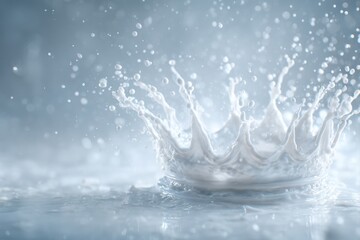 Dynamic milk splash a crown of droplets on white surface