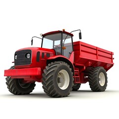 Obraz premium Rendered image of a vibrant red tractor with a dump bed against a bright white background
