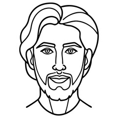 A cartoon illustration shows a man's face with a black beard