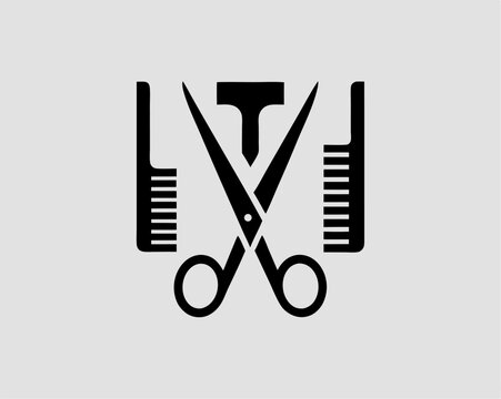 A sharp metal cutting tool and comb, essential barber equipment, are shown as a vector icon set for hair salons and business