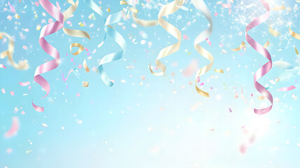 Joyful celebration background festive atmosphere digital art cheerful setting sky blue theme pastel decorations