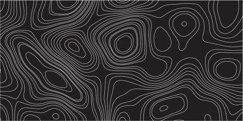 Design a dark-themed abstract background featuring seamless topographic contour lines in soft gray. The lines should form organic, flowing shapes resembling elevation maps or geological formations, 