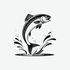 Jumping Fish Illustration in Black and White - Minimalist Vector Design for Artistic Prints