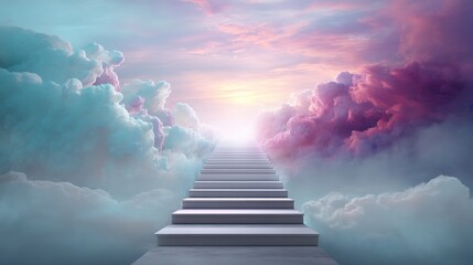 Fototapeta premium stairway to heaven, ethereal and luminous, cloud-like steps leading upward into a radiant sky, divine and mystical atmosphere, surreal and symbolic