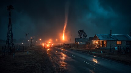 Tornado Night Storm Rural Road Dramatic.