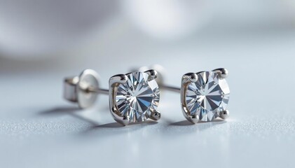 Silver earrings with cubic zirconia, macro shot, minimal, brilliant, earrings