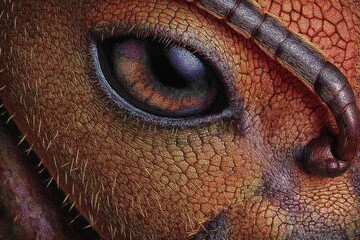 Naklejka premium Close-up view of an ant's eye and textured skin.