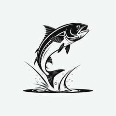 Jumping Fish Illustration in Black and White - Minimalist Vector Design for Artistic Prints
