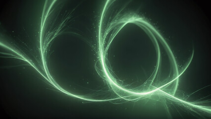 Abstract glowing green lines and particles background
