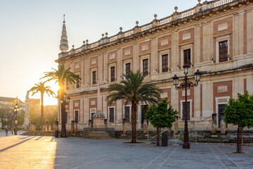 Naklejka premium Archive of Indies (Archivo General de Indias) building on Triumph square in Seville, Spain