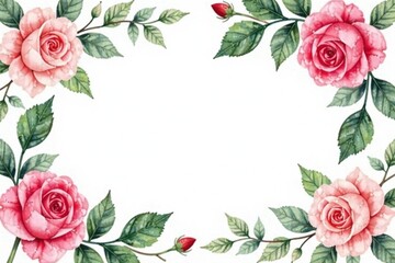 Intricate watercolor roses & leaves, soft pastel hues, illustration, floral pattern, pastel