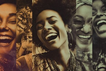 Diverse women joyfully laughing in a vibrant montage.