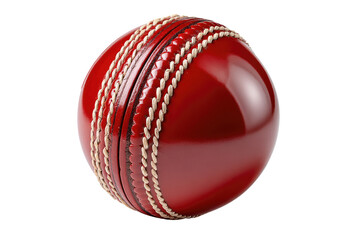 Cricket Ball Close-Up: A detailed, high-angle shot of a vibrant red cricket ball with prominent stitching, emphasizing its texture and the essence of sportsmanship.