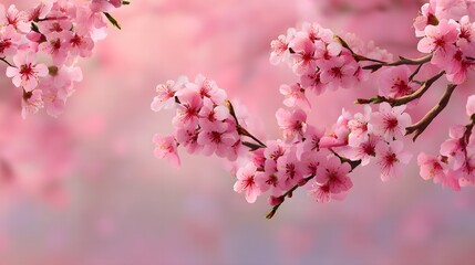 Cherry Blossom Branches in Full Bloom on Soft Pink Background – Spring Nature Beauty