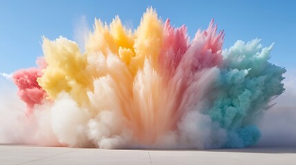 Colorful Powder Explosion Under Blue Sky