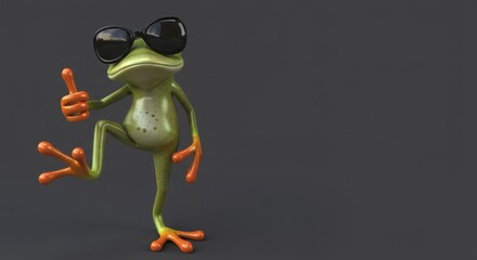 Obraz premium Cool Green Frog with Sunglasses Giving a Thumbs Up on Gray Backg