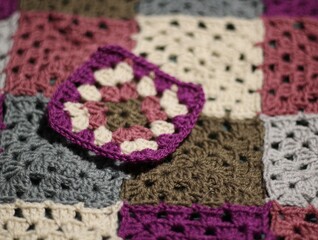 Crochet granny square and hook and scissors handmade photo 