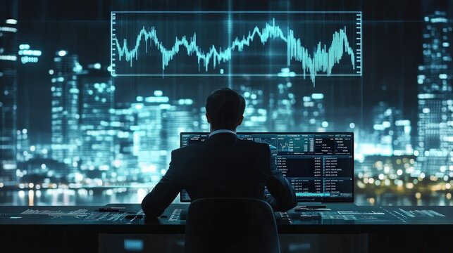 A financial expert presenting a stock market analysis in a professional virtual meeting