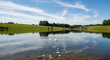 Peaceful Lake Scenery Under Sunny Sky