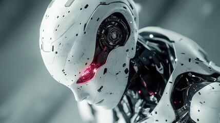 Fototapeta premium A futuristic android whose metallic skin is glitching, exposing corrupted circuits beneath