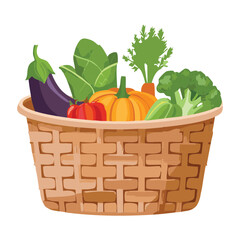 Organic Veggies in Round Basket - Vector Illustration