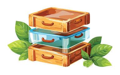 Stacked Glass Containers with Wooden Lids - vector illustration