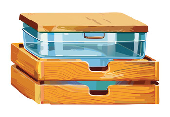 Stacked Wooden Glass Food Storage - Vector Illustration