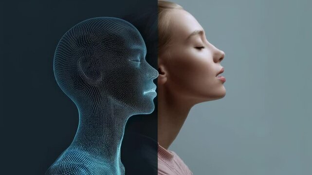 A splitscreen comparison of two voice assistants one monotone and unresponsive and the other fluidly adapting its speech melody and volume in response to varying emotions of the user.