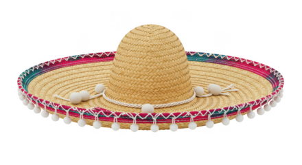 Colorful decorated wide brim straw hat