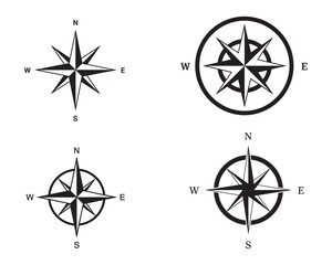 Obraz premium Compass icon vector and silhouette isolated on white background