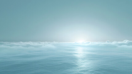 Fototapeta premium Soft atmospheric transition ocean view digital art misty environment aerial perspective sky blue concept