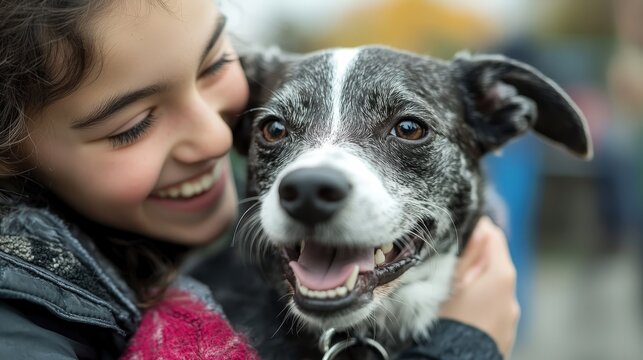 A joyful pet adoption day, where families and rescue animals share smiles and affection - Powered by Adobe