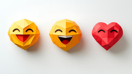 Colorful geometric emojis representing joy and love on a clean white background, ideal for digital design