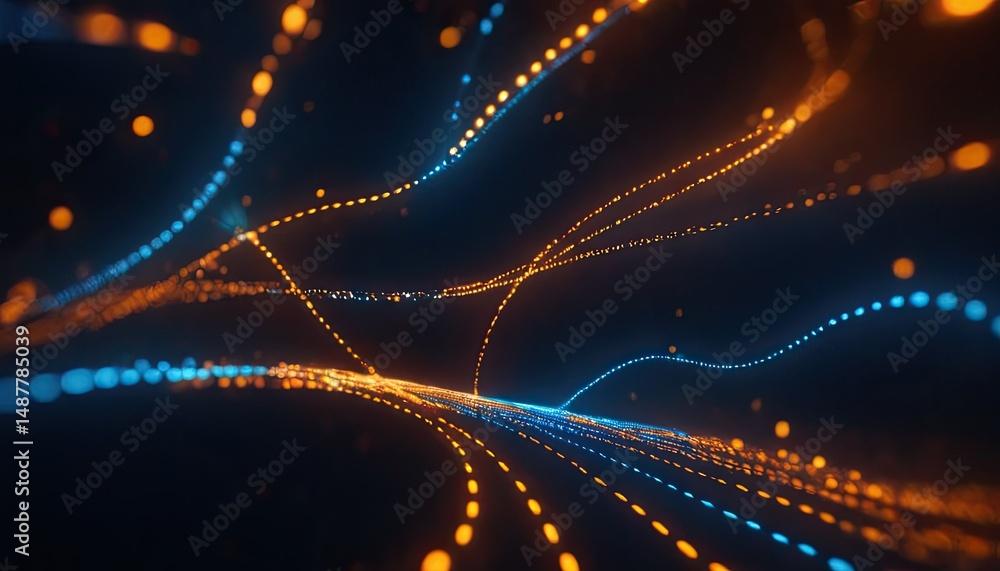 Poster abstract digital background with blue binary code and light streaks on black technology and cyber 1